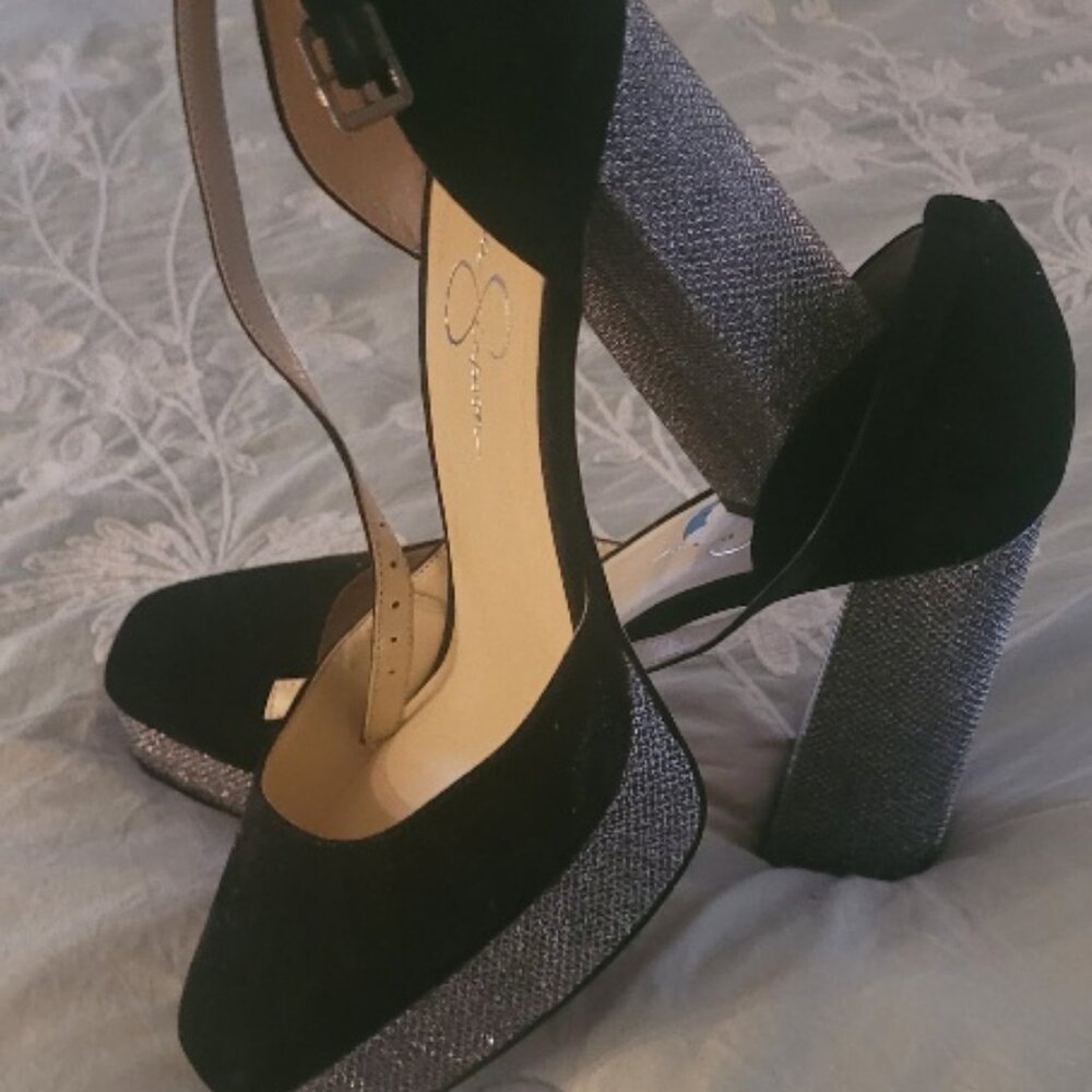 Jessica Simpson black & silver sparkly platform heels